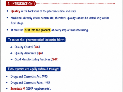 Pharmaceutical Quality Assurance handwritten notes PDF for B Pharma 6th Semester