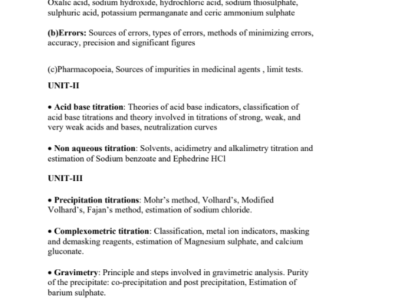 Pharmaceutical Analysis syllabus PDF for B Pharma 1st Semester