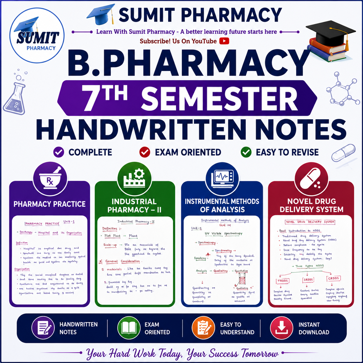 B.Pharm 7th Semester Complete Handwritten Notes PDF Bundle | All 4 Subjects | Unit 1–5