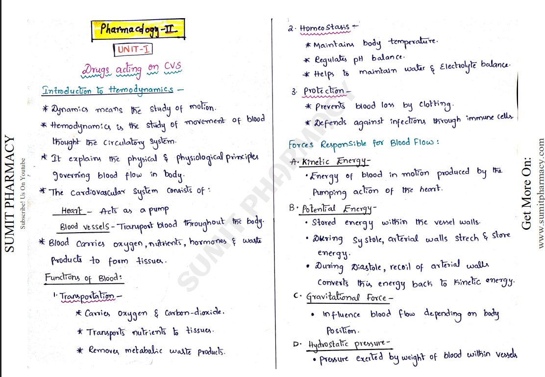 Pharmacology-II handwritten notes PDF for B Pharma 5th Semester