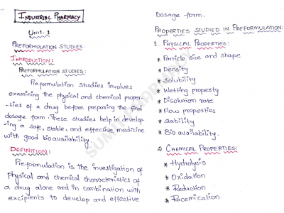 Industrial Pharmacy-I handwritten notes PDF for B Pharma 5th Semester