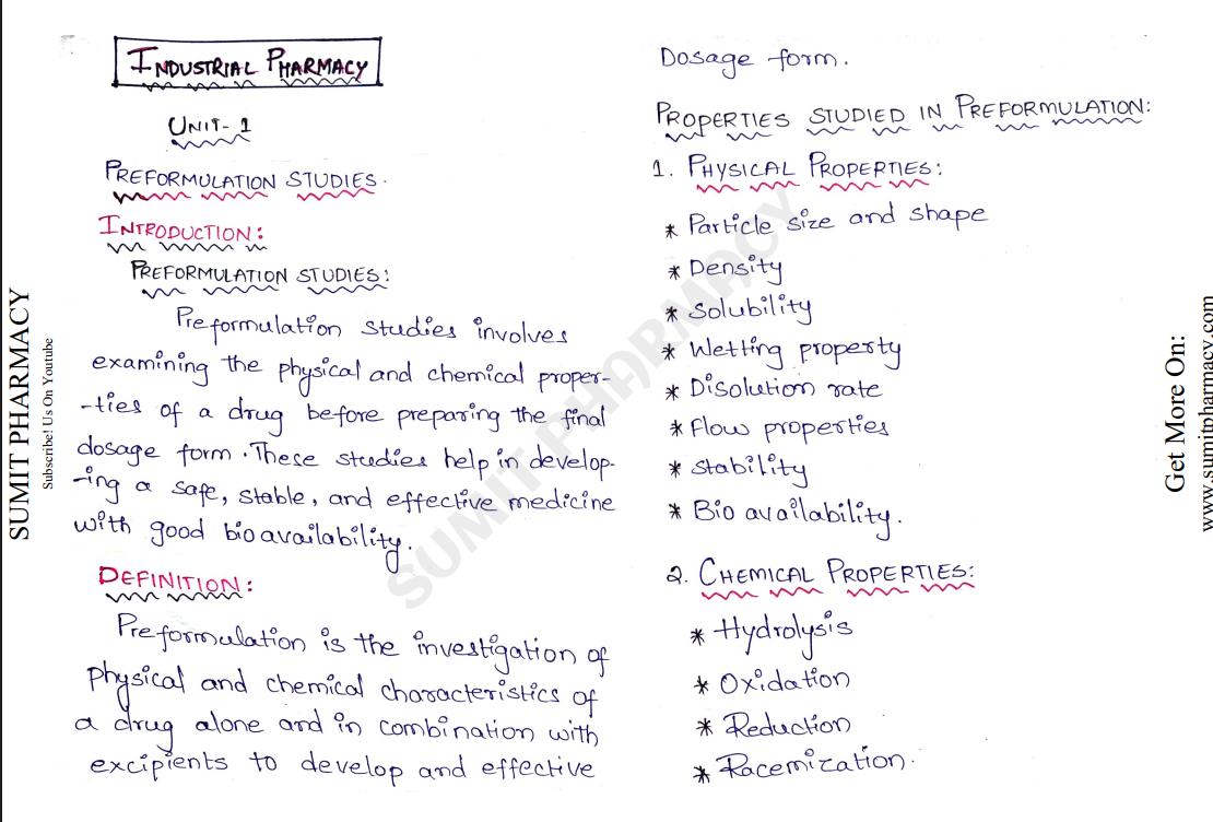 Industrial Pharmacy-I handwritten notes PDF for B Pharma 5th Semester
